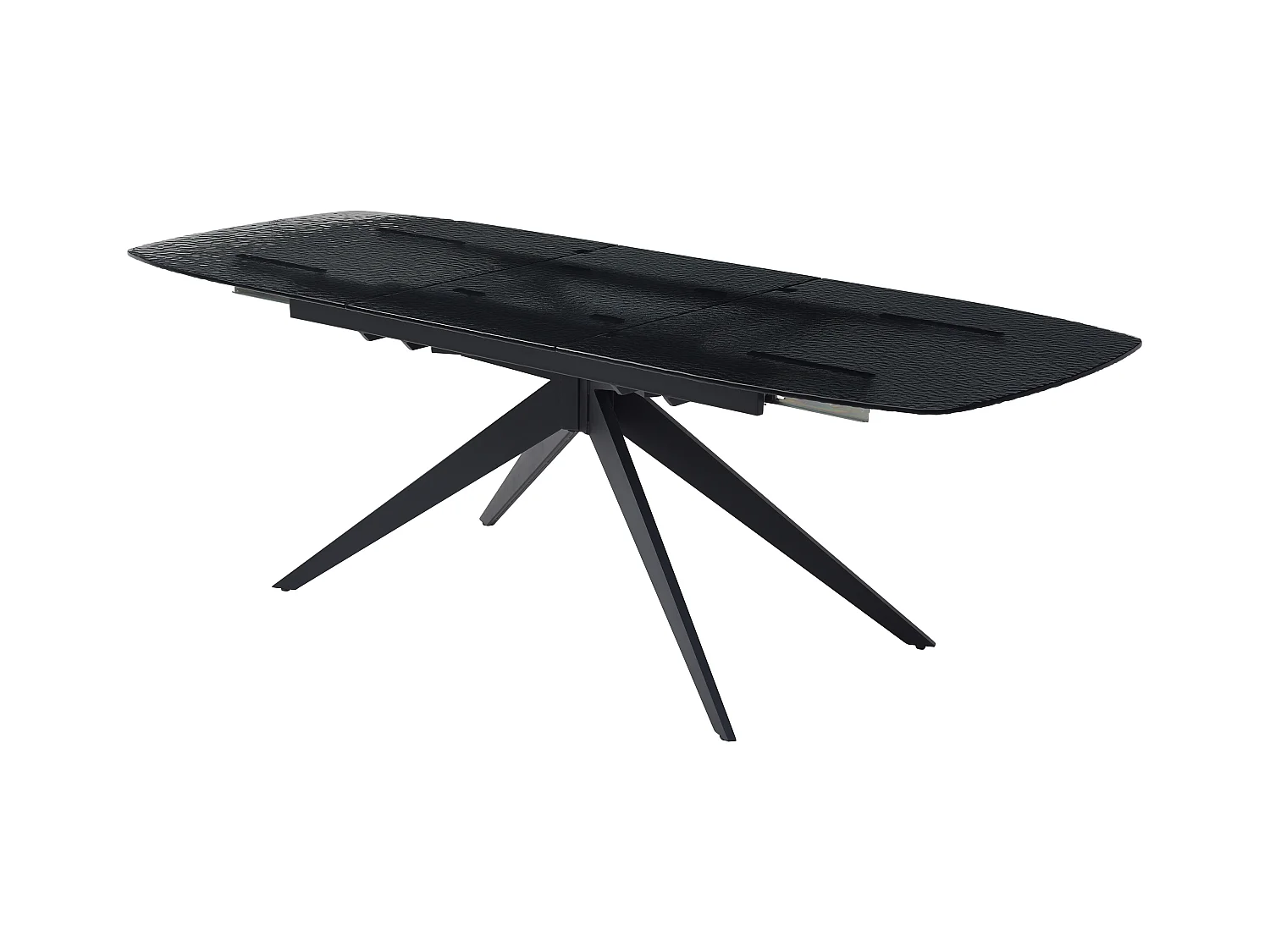 Verlengbare eettafel van 6 tot 10 plaatsen van gehard glas met structuur en metaal - Zwart - LEGRIO van Maison Céphy