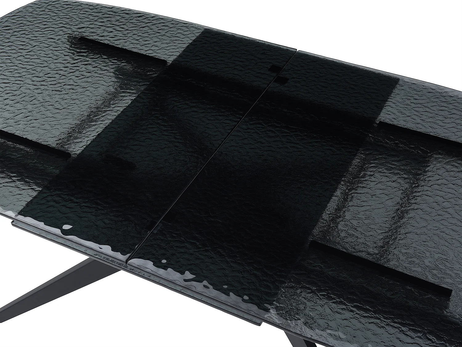 Table à manger extensible 6 à 10 personnes en verre trempé bullé et métal - Noir - LEGRIO de Maison Céphy