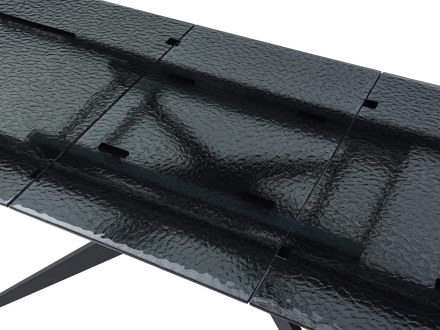 Table à manger extensible 6 à 10 personnes en verre trempé bullé et métal - Noir - LEGRIO de Maison Céphy