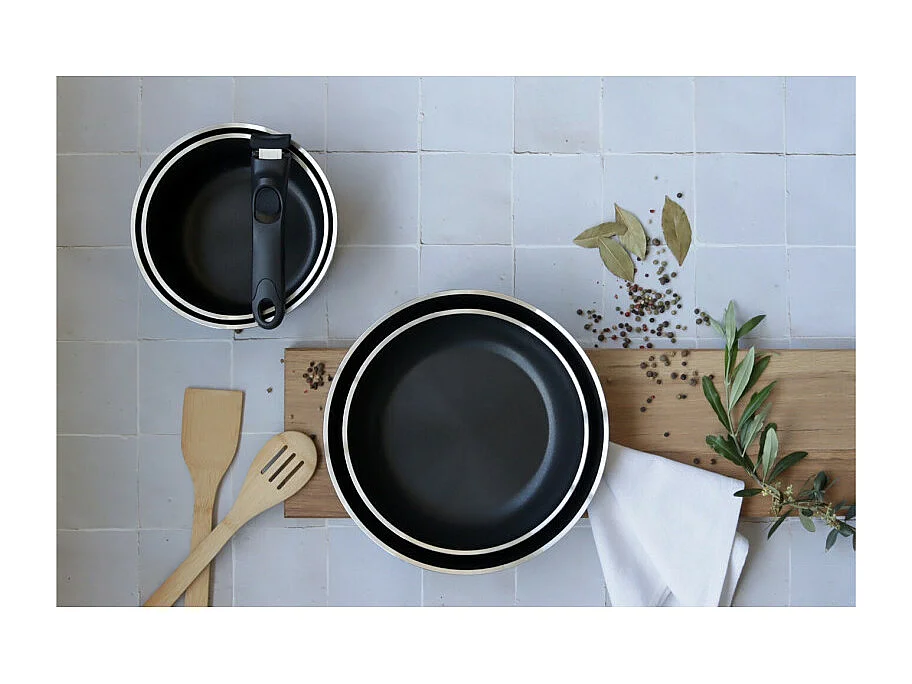 Menastyl - Set De 3 Pieces Poeles En Aluminium Induction Avec Poignee Amovible