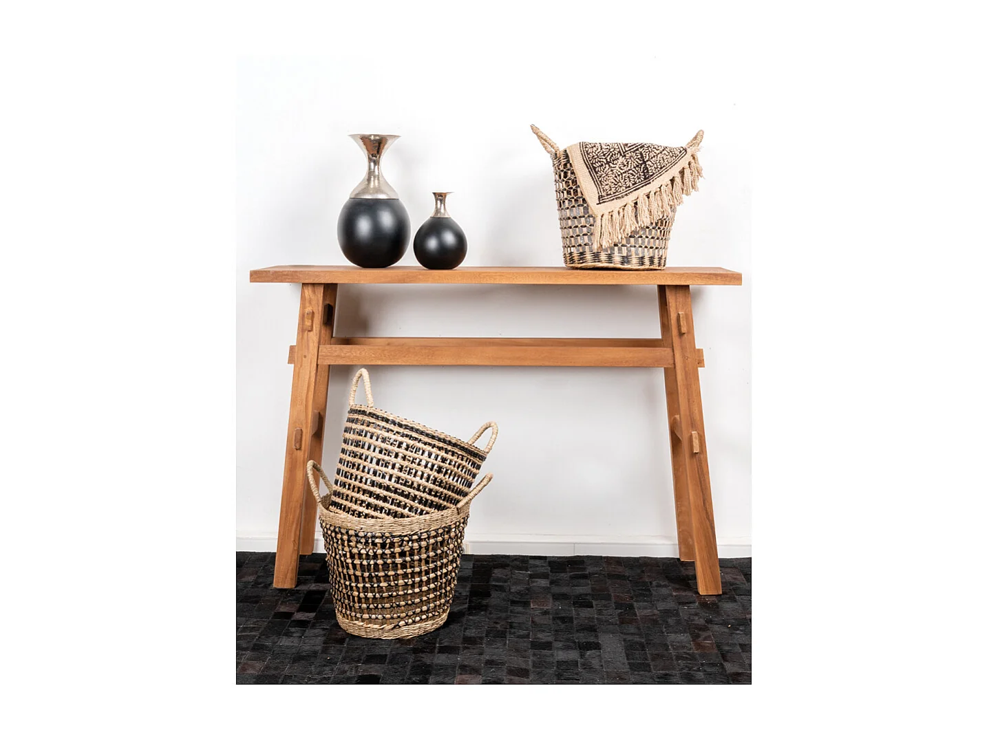 Tapis en peau de vache véritable Mosaïque noire