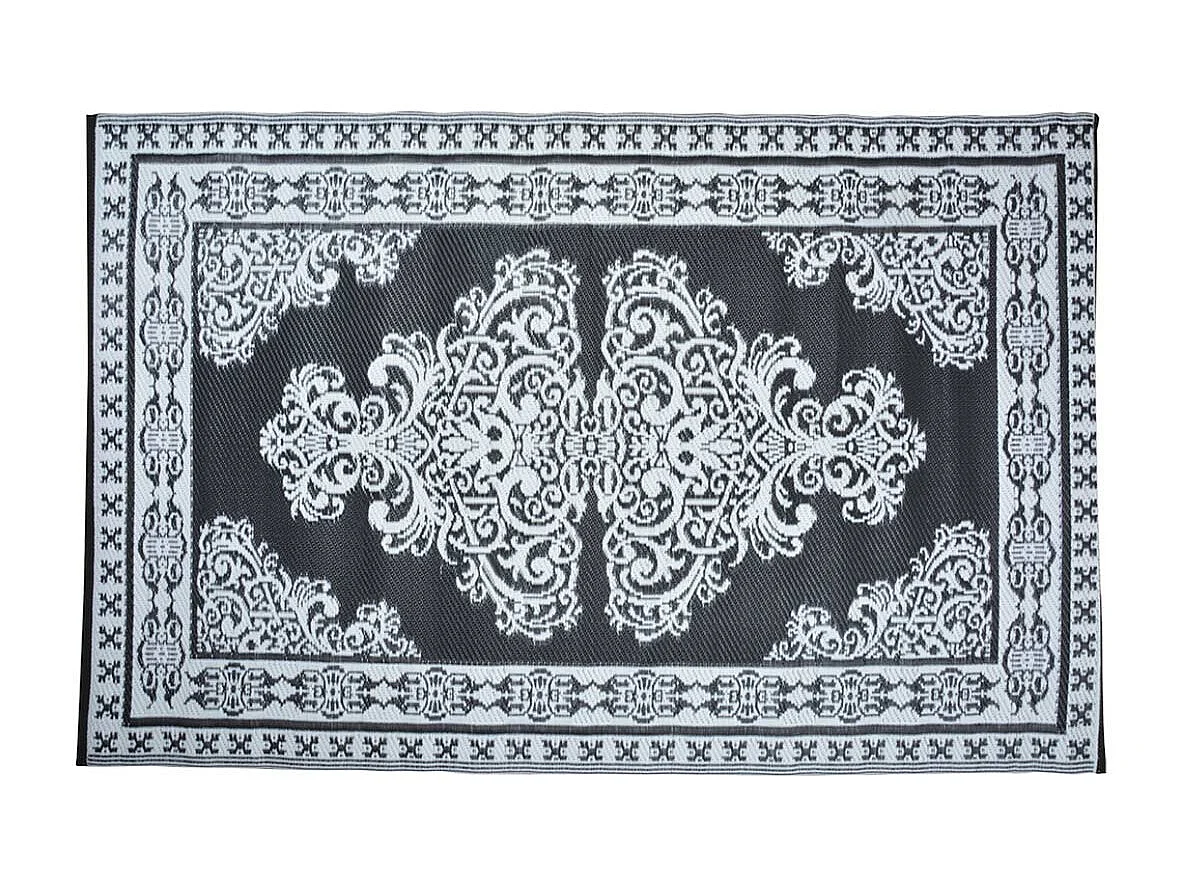 Tapis d'extérieur rectangulaire réversible motif Perse noir/blanc - 186 x 119 cm