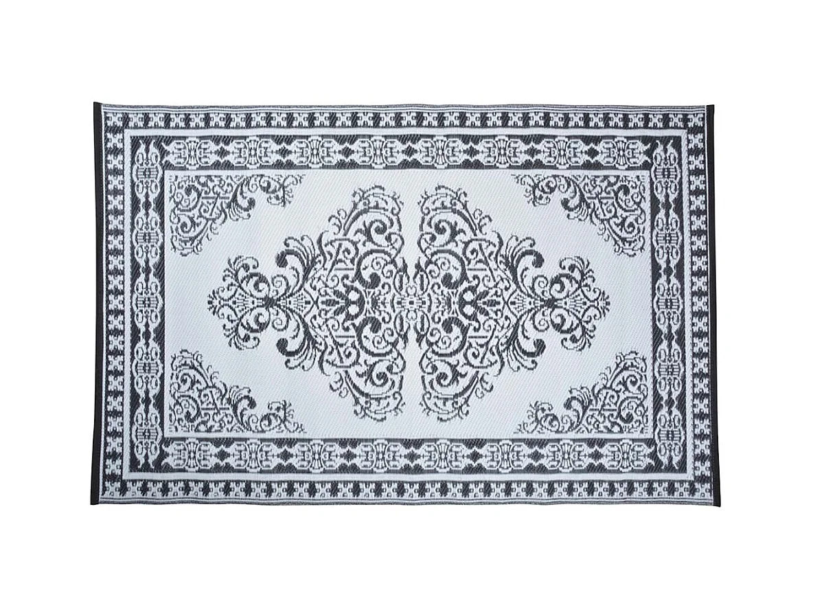 Tapis d'extérieur rectangulaire réversible motif Perse noir/blanc - 186 x 119 cm