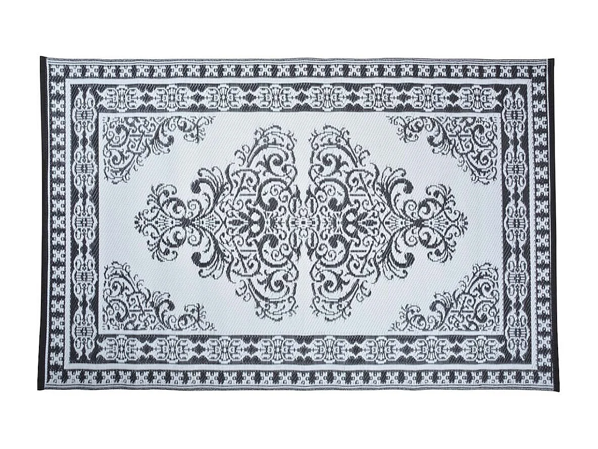Tapis d'extérieur rectangulaire réversible motif Perse noir/blanc - 186 x 119 cm