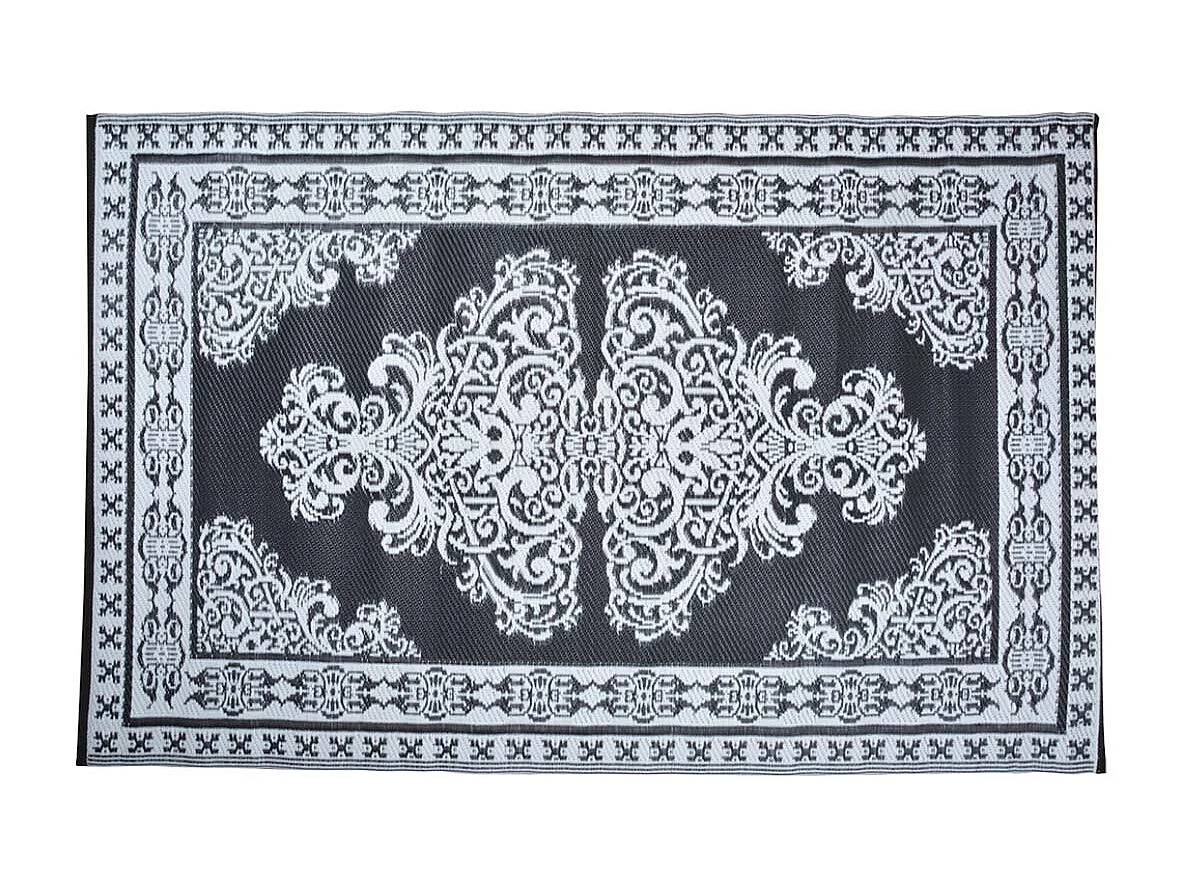 Tapis d'extérieur rectangulaire réversible motif Perse noir/blanc - 186 x 119 cm - Esschert Design