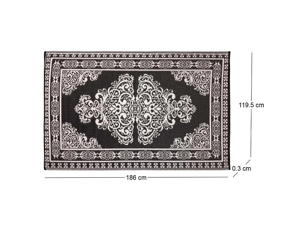 Tapis d'extérieur rectangulaire réversible motif Perse noir/blanc - 186 x 119 cm - Esschert Design