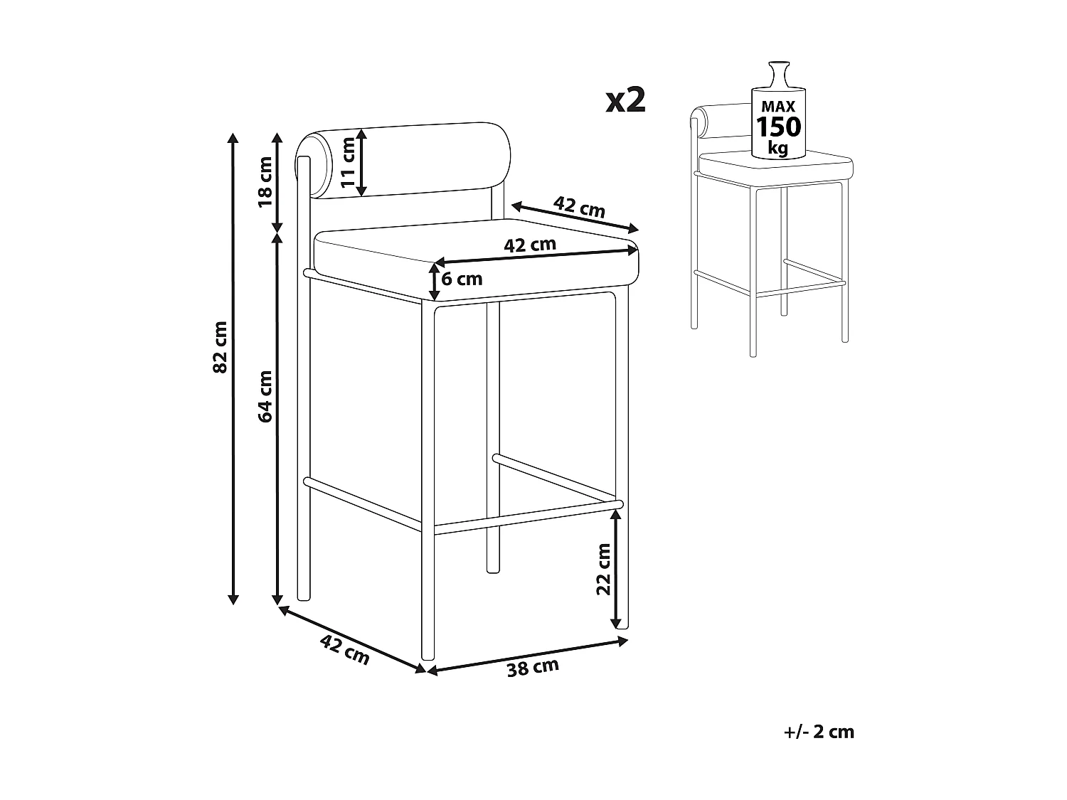 Set van 2 barstoelen AMAYA Lichtgrijs