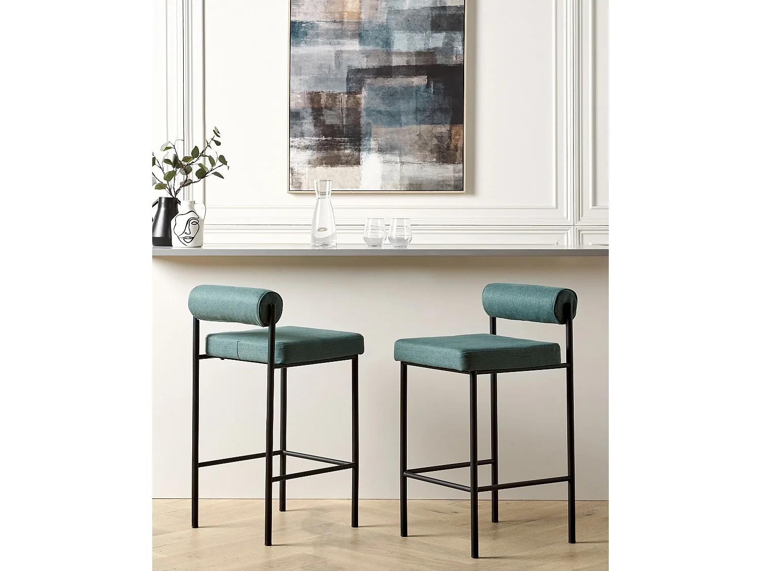 Lot de 2 chaises de bar AMAYA Bleu paon