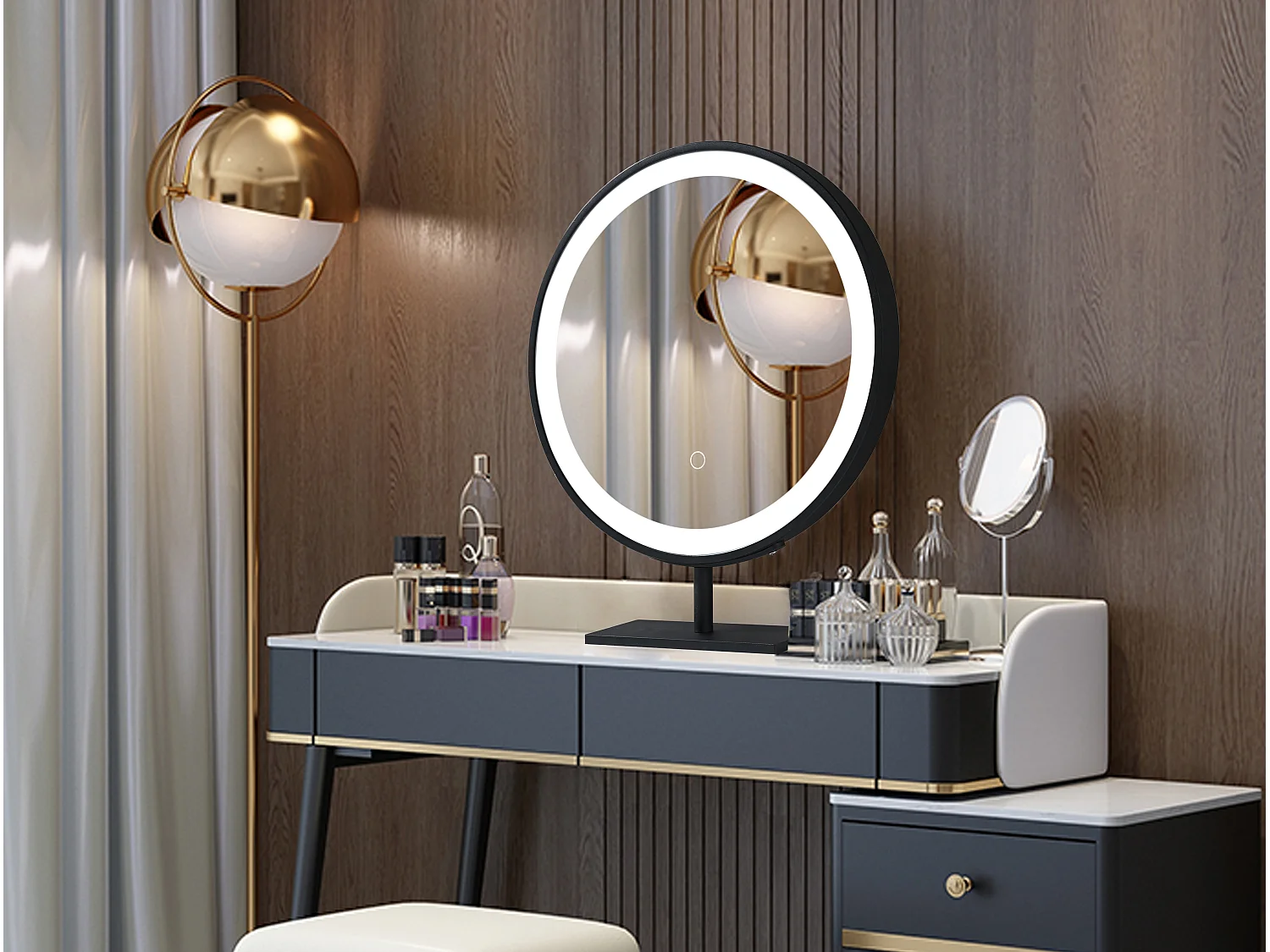 LuxuryBain- Miroir salle de bain, coiffeuse, chambre à LED 45cm à intensité variable avec cadre en aluminium Noir LB-1200