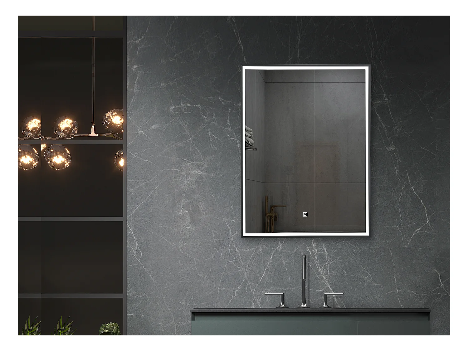 LuxuryBain- Miroir de salle de bain LED avec cadre en aluminium noir - 60x80cm LB-126080