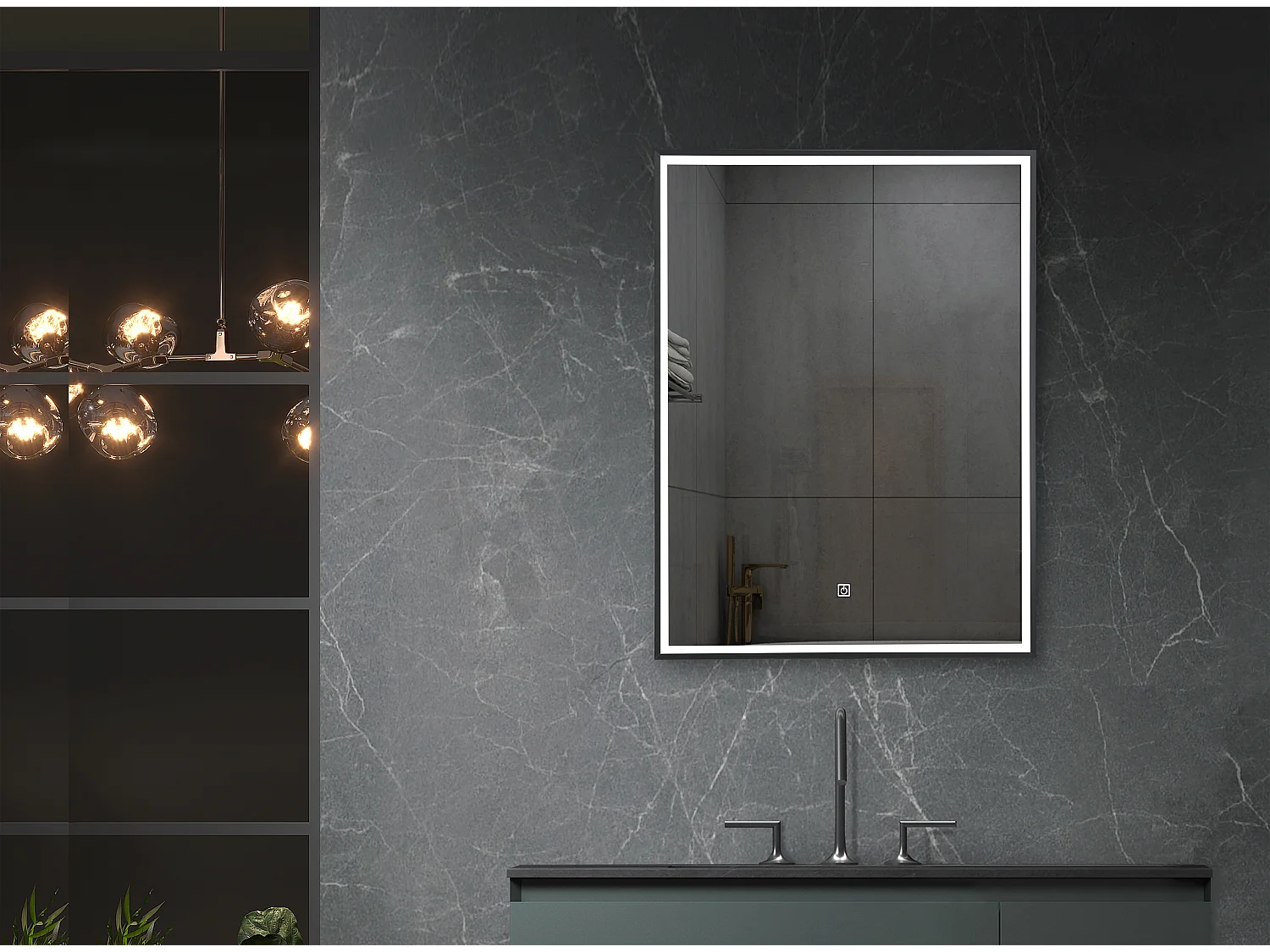 LuxuryBain- Miroir de salle de bain LED avec cadre en aluminium noir - 60x80cm LB-126080