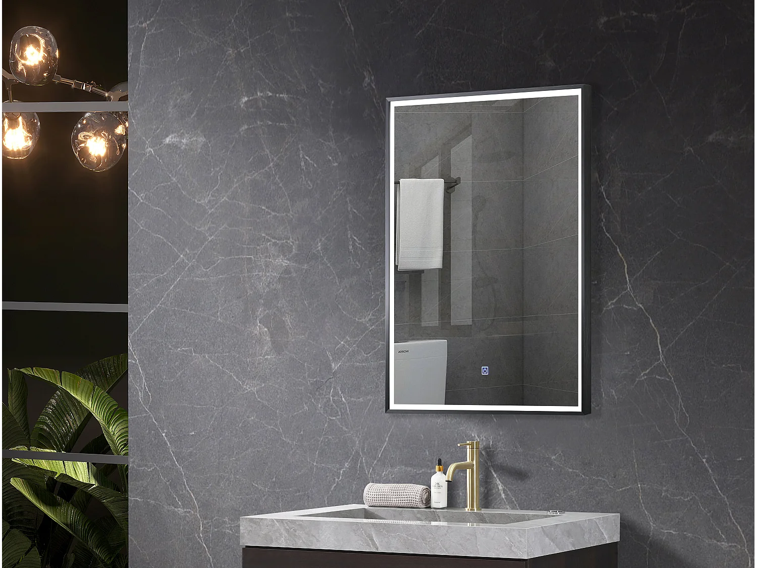 LuxuryBain- Miroir de salle de bain LED avec cadre en aluminium noir - 60x80cm LB-126080