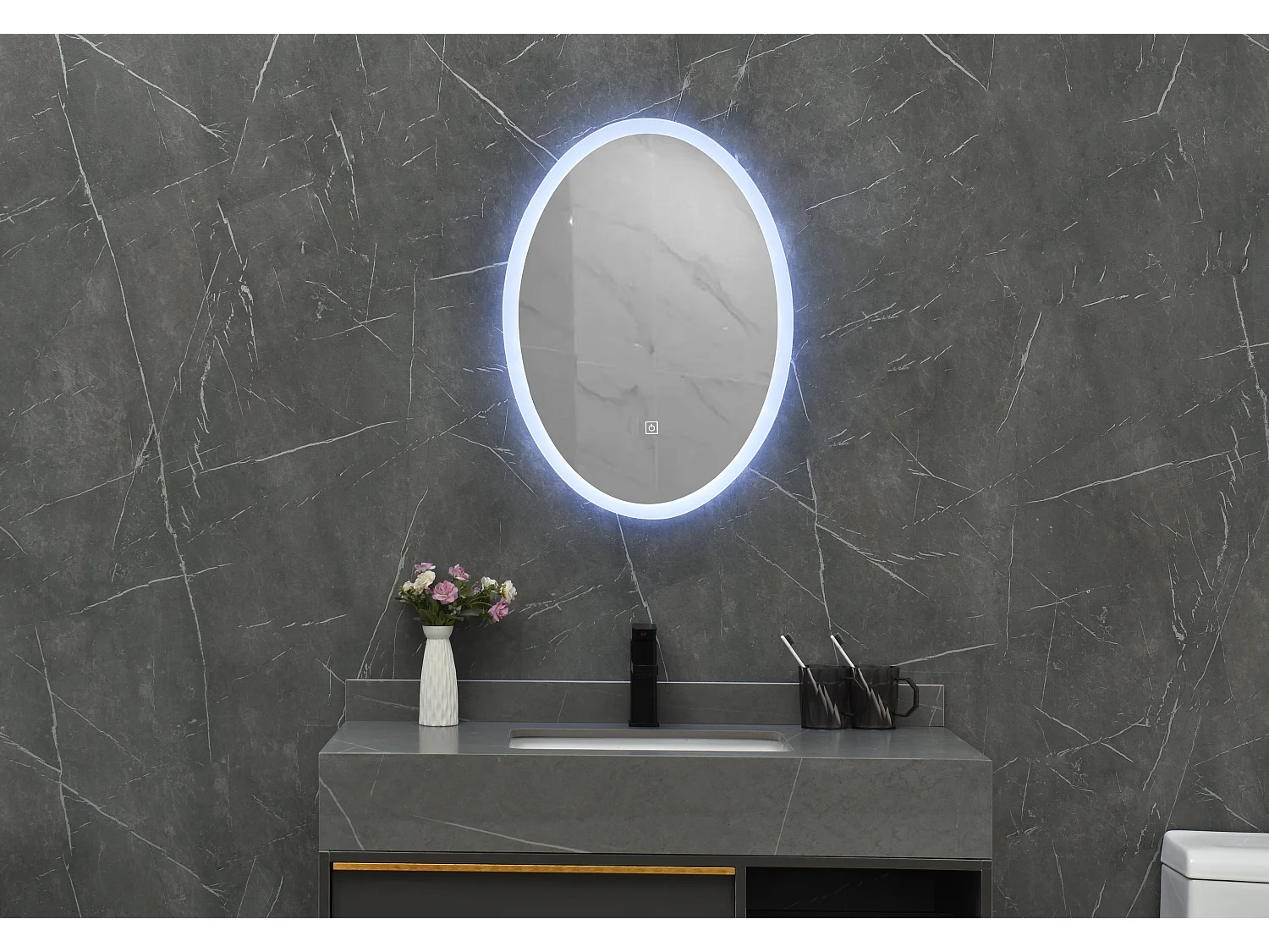 LuxuryBain- Miroir de salle de bain LED 50x70cm ovale à intensité variable et interrupteur tactile. LB-228080-50-70