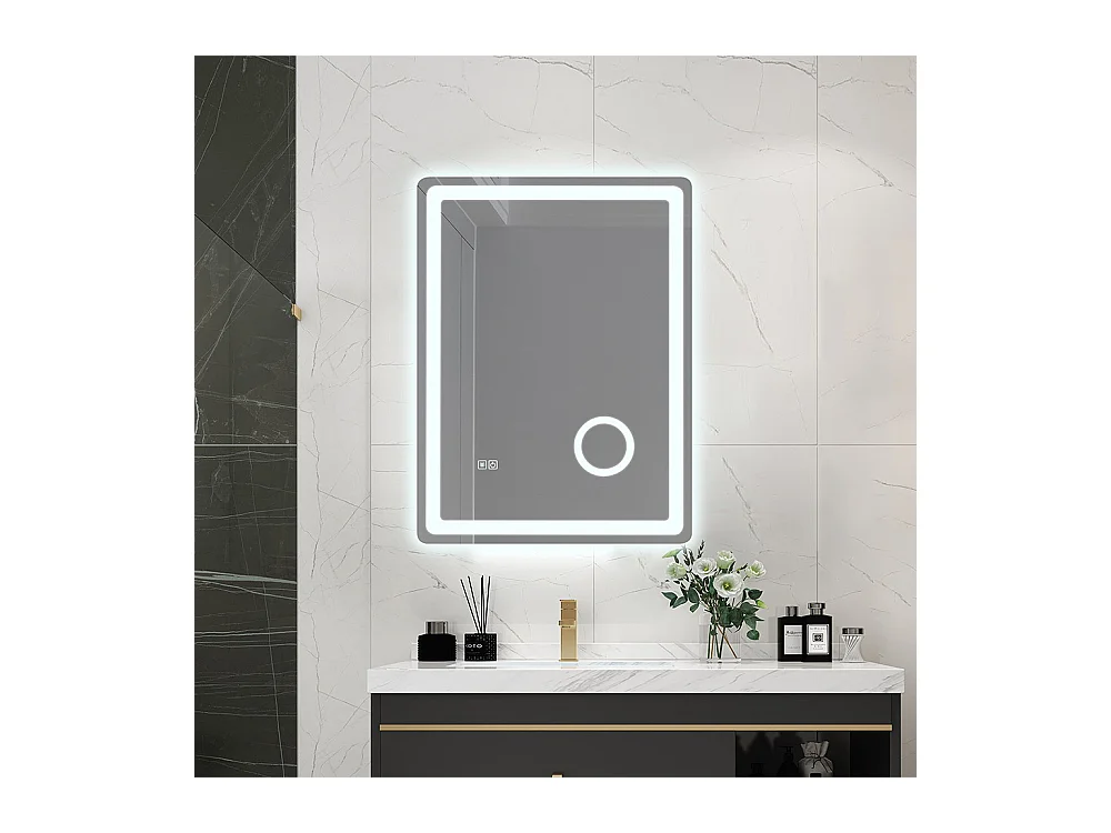 Miroir salle de bain LED 60x80cm anti buée avec LED 3 couleurs et loupe x3 LB-3612