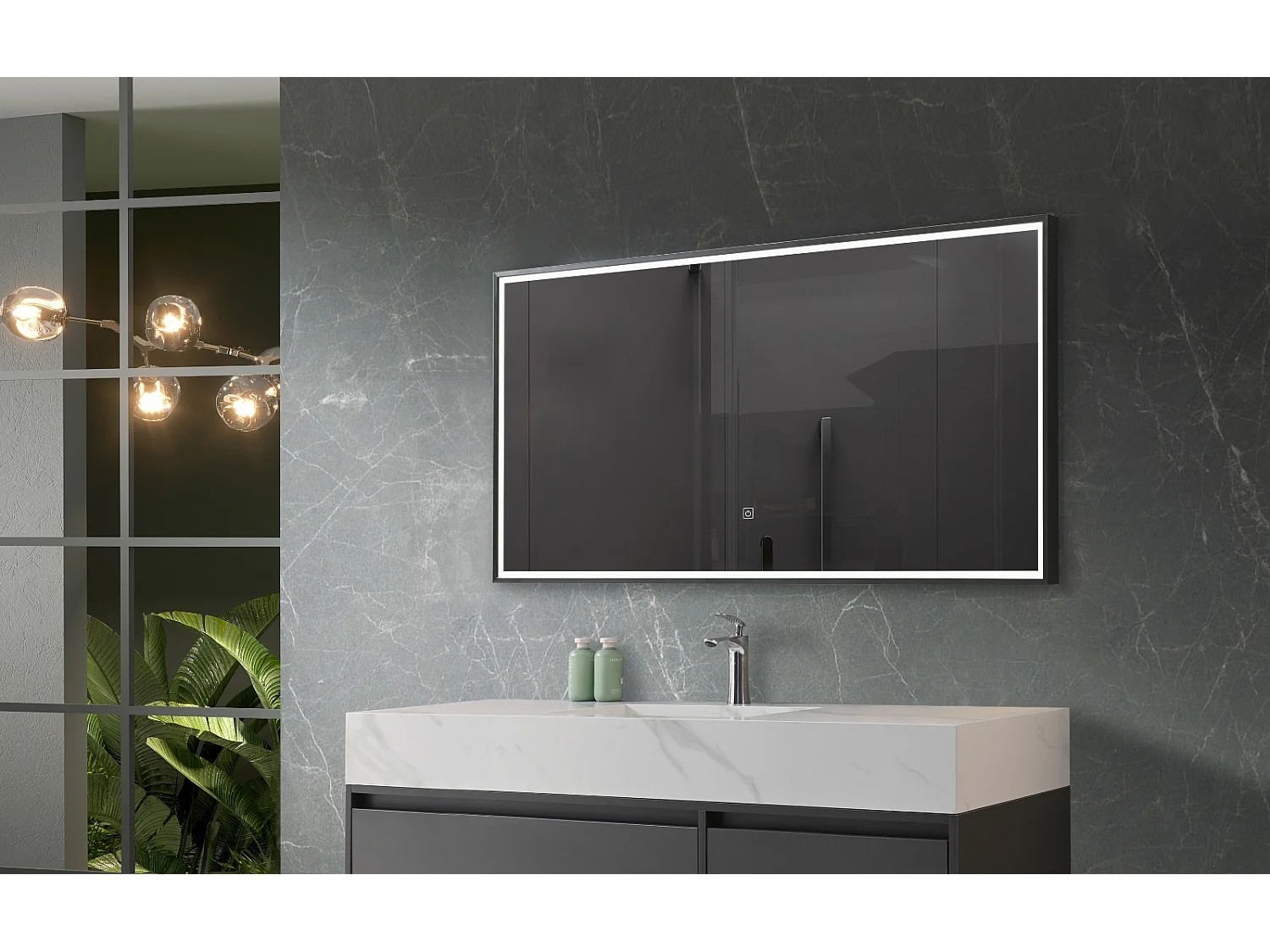 LuxuryBain- Miroir de salle de bain LED avec cadre en aluminium noir - 130x60cm LB-126080