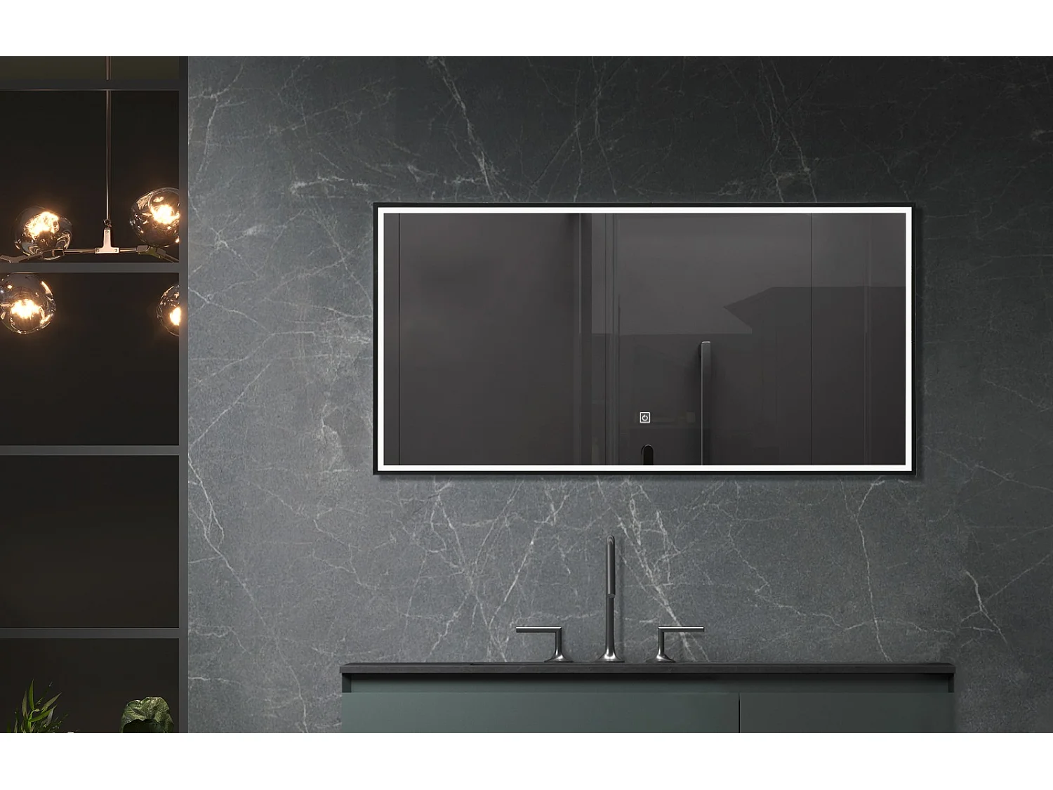 LuxuryBain- Miroir de salle de bain LED avec cadre en aluminium noir - 130x60cm LB-126080