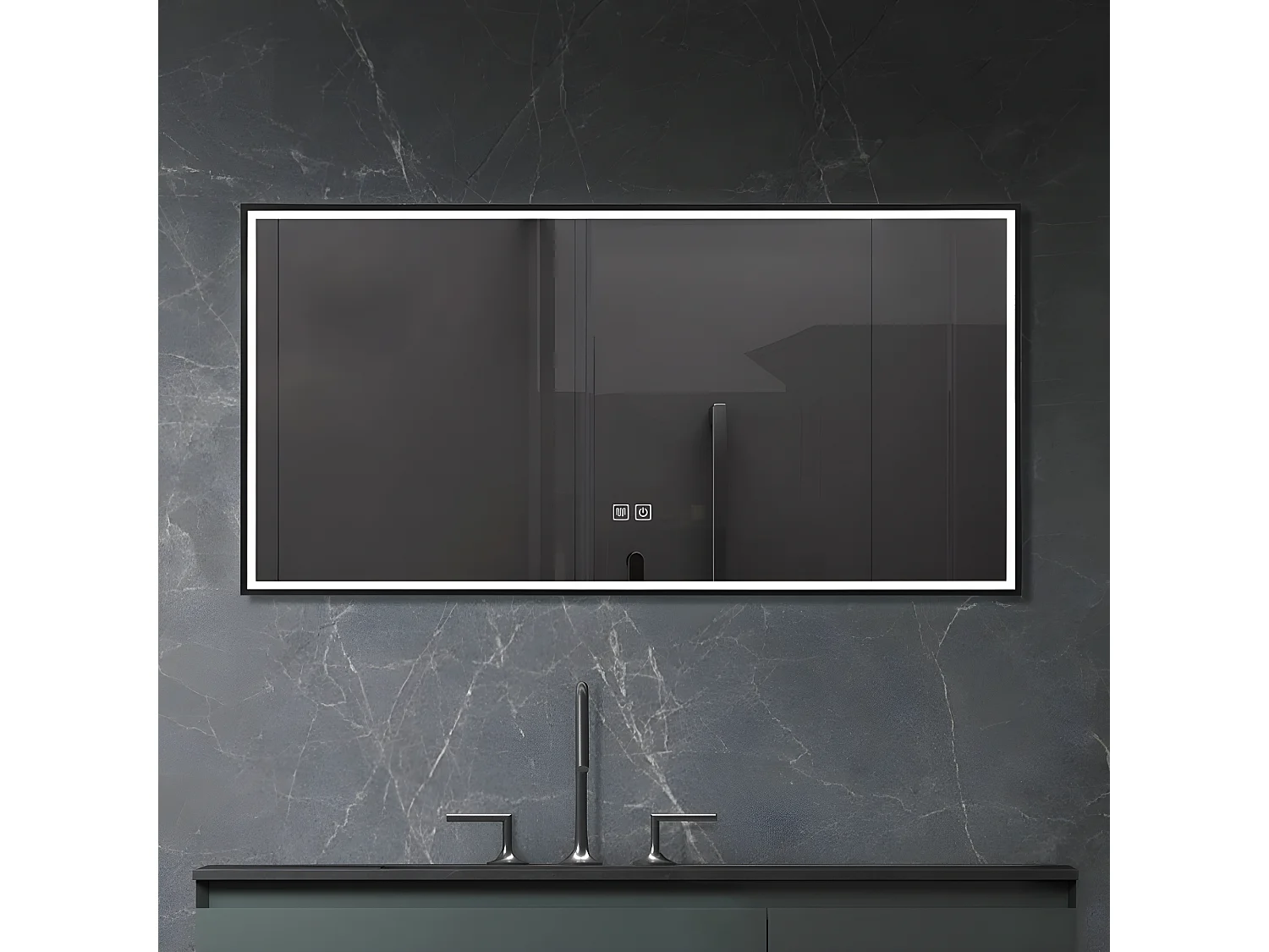 LuxuryBain- Miroir de salle de bain LED anti buée avec cadre en aliminium noir - 90x60cm LB-126080