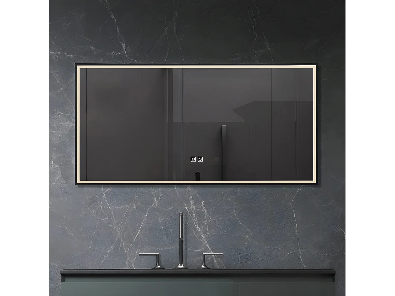 LuxuryBain- Miroir de salle de bain LED anti buée avec cadre en aliminium noir - 90x60cm LB-126080