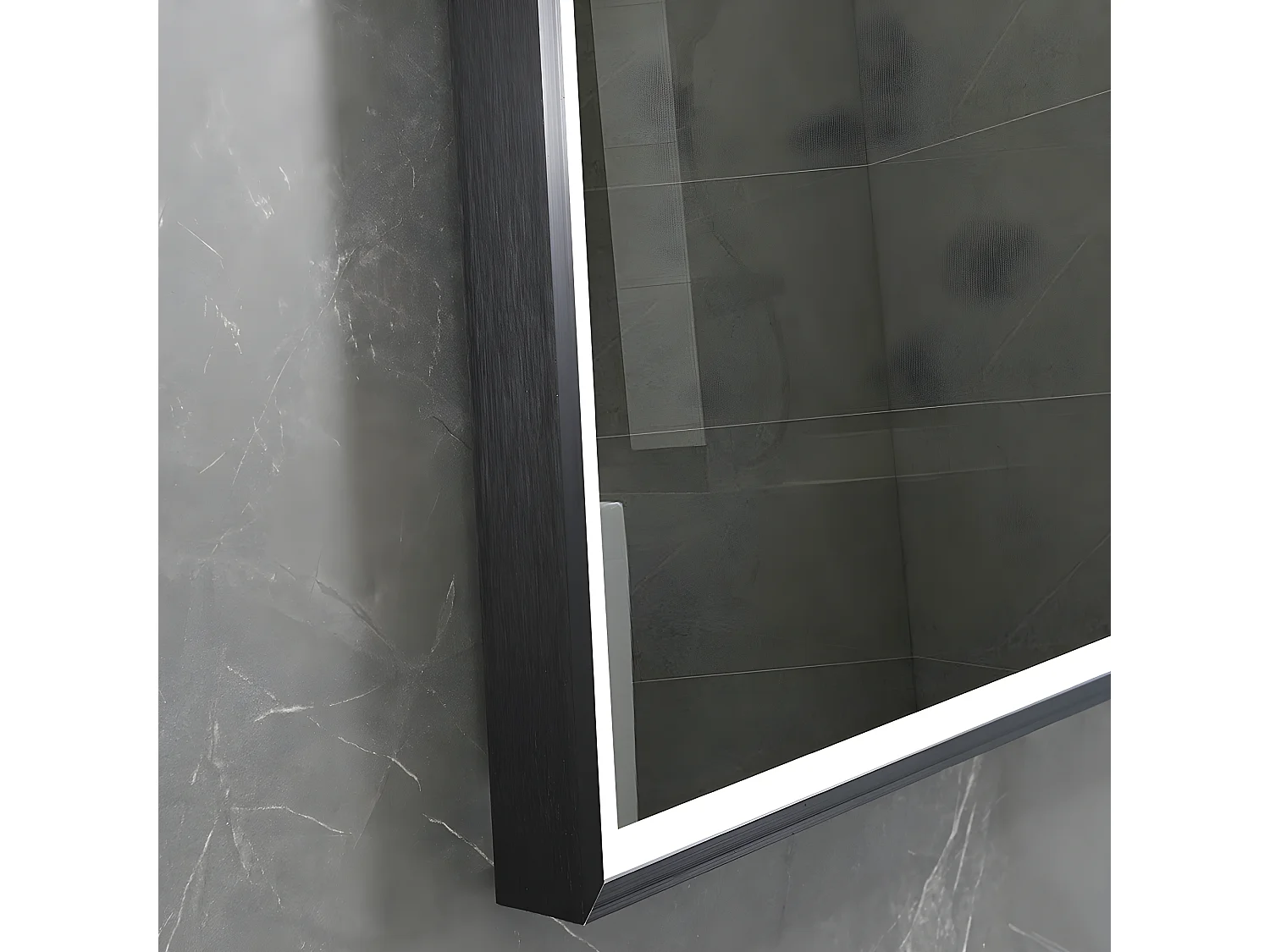 LuxuryBain- Miroir de salle de bain LED anti buée avec cadre en aliminium noir - 90x60cm LB-126080