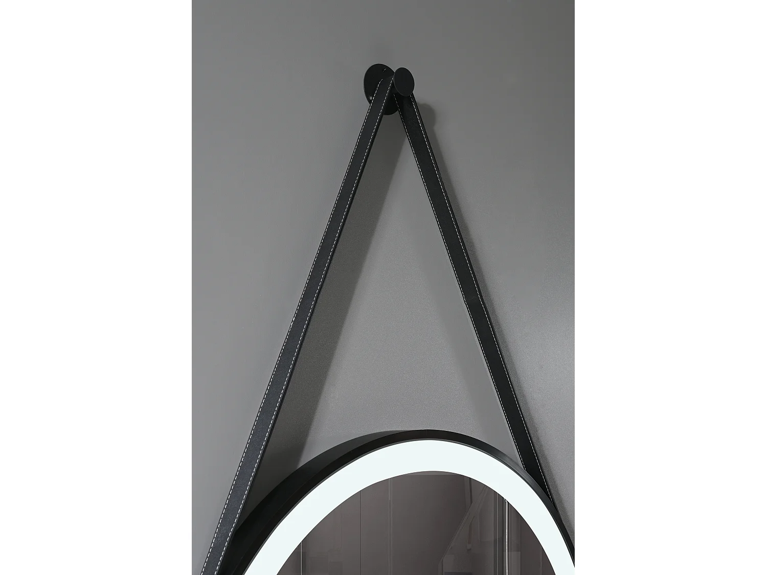 LuxuryBain- Miroir de salle de bain LED 60x60cm rond à luminosité variable suspendu noir- LB-356060B-60-60