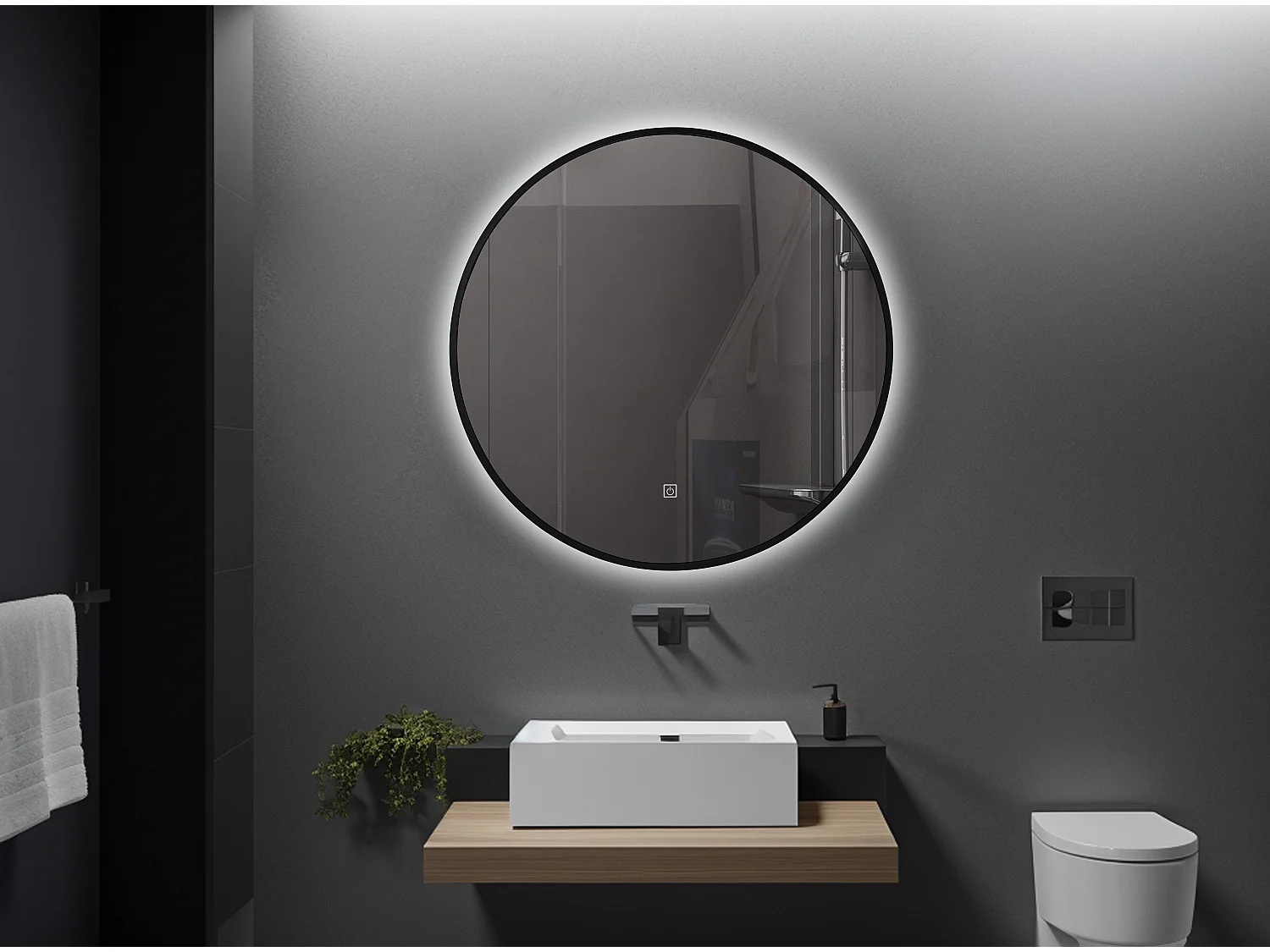 LuxuryBain- Miroir de salle de bain LED 80x80cm avec cardre en aluminium noir LB-338080-80-80