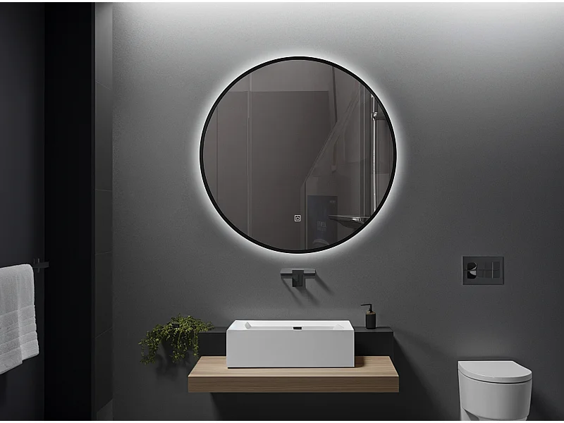 LuxuryBain- Miroir de salle de bain LED 80x80cm avec cardre en aluminium noir LB-338080-80-80