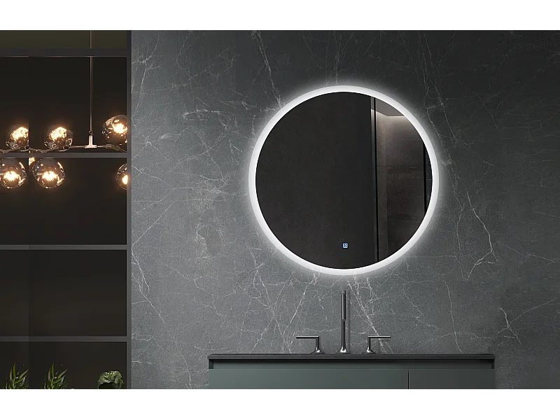 LuxuryBain- Miroir de salle de bain LED 60x60cm rond à intensité variable et interrupteur tactile. LB-228080-60-60