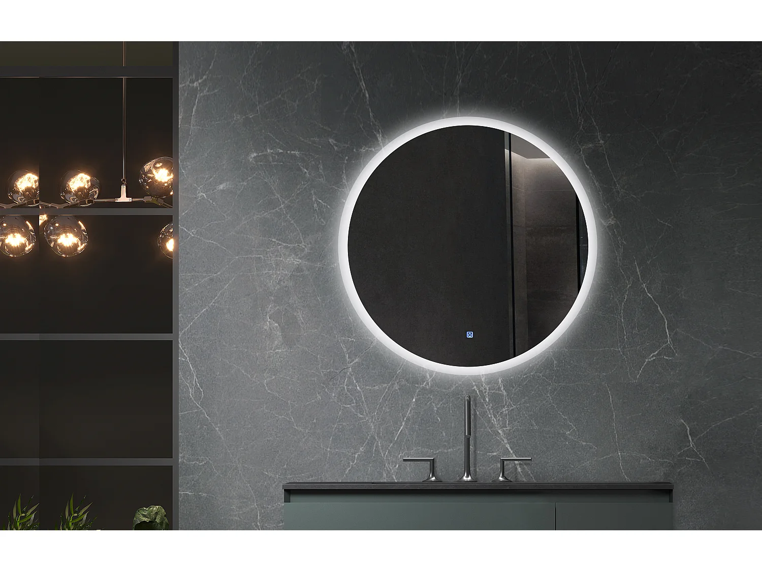 LuxuryBain- Miroir de salle de bain LED 60x60cm rond à intensité variable et interrupteur tactile. LB-228080-60-60