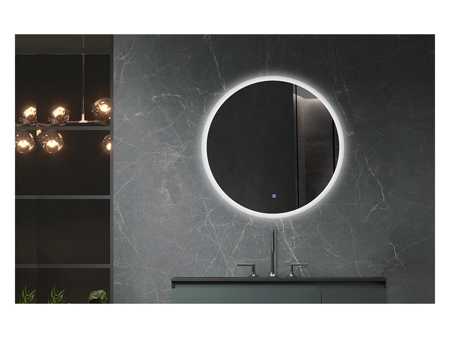 LuxuryBain- Miroir de salle de bain LED 80x80cm rond à intensité variable et interrupteur tactile. LB-228080-80-80