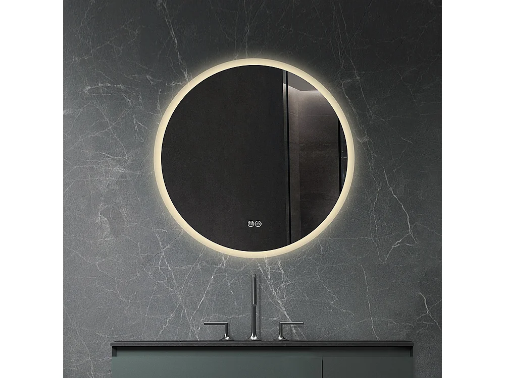 LuxuryBain LED Badkamerspiegel 80x80cm Rond met Dimbare Verlichting en Touch Schakelaar