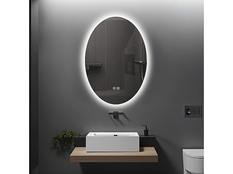 LuxuryBain- Miroir de salle de bain LED 50x70cm ovale anti buée LB-316080