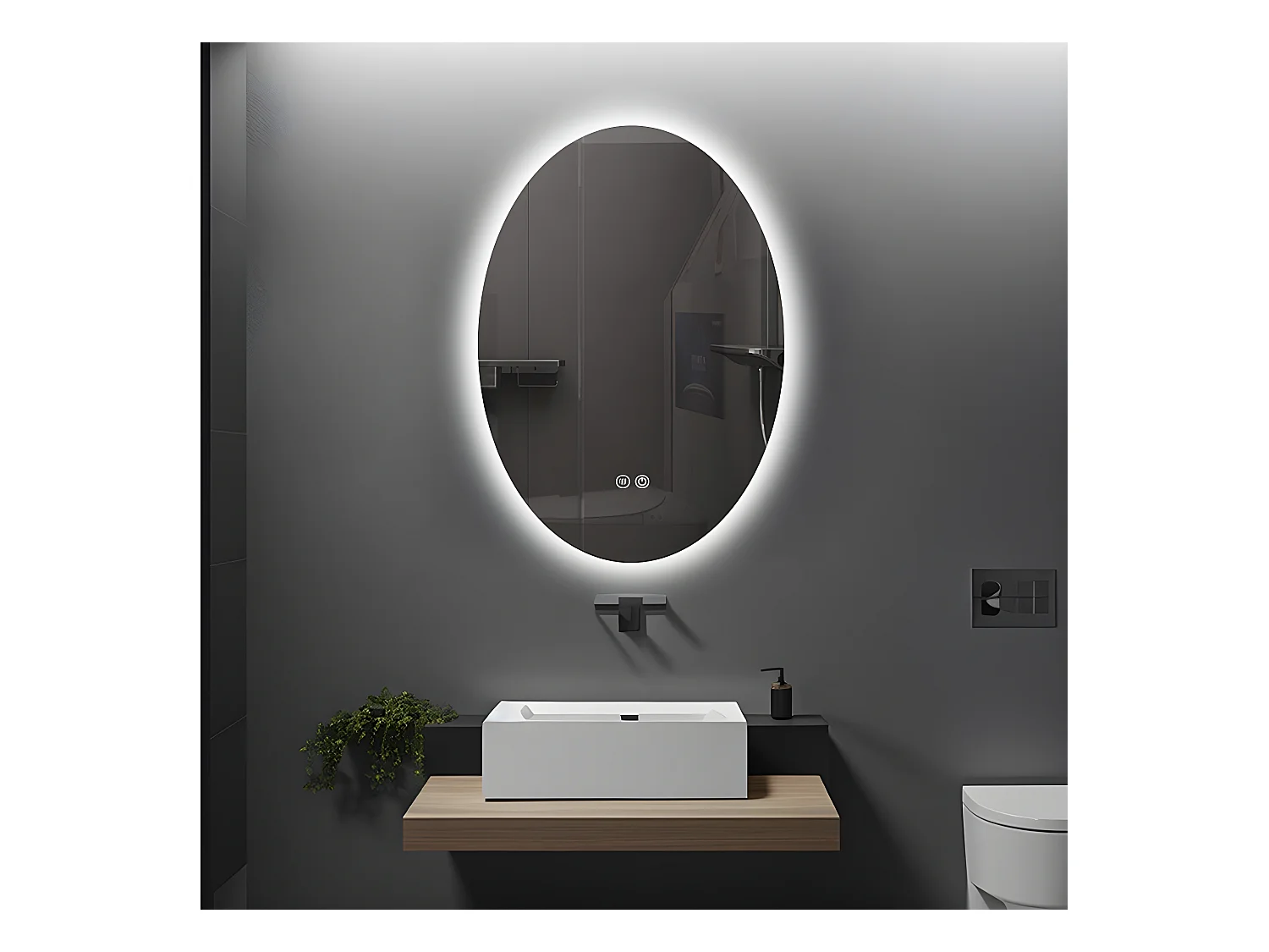 LuxuryBain- Miroir de salle de bain LED 50x70cm ovale anti buée LB-316080