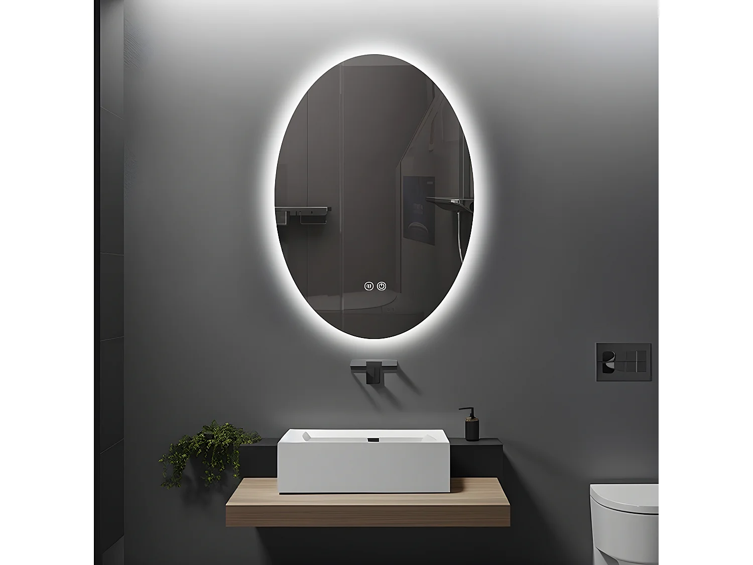 LuxuryBain- Miroir de salle de bain LED 50x70cm ovale anti buée LB-316080
