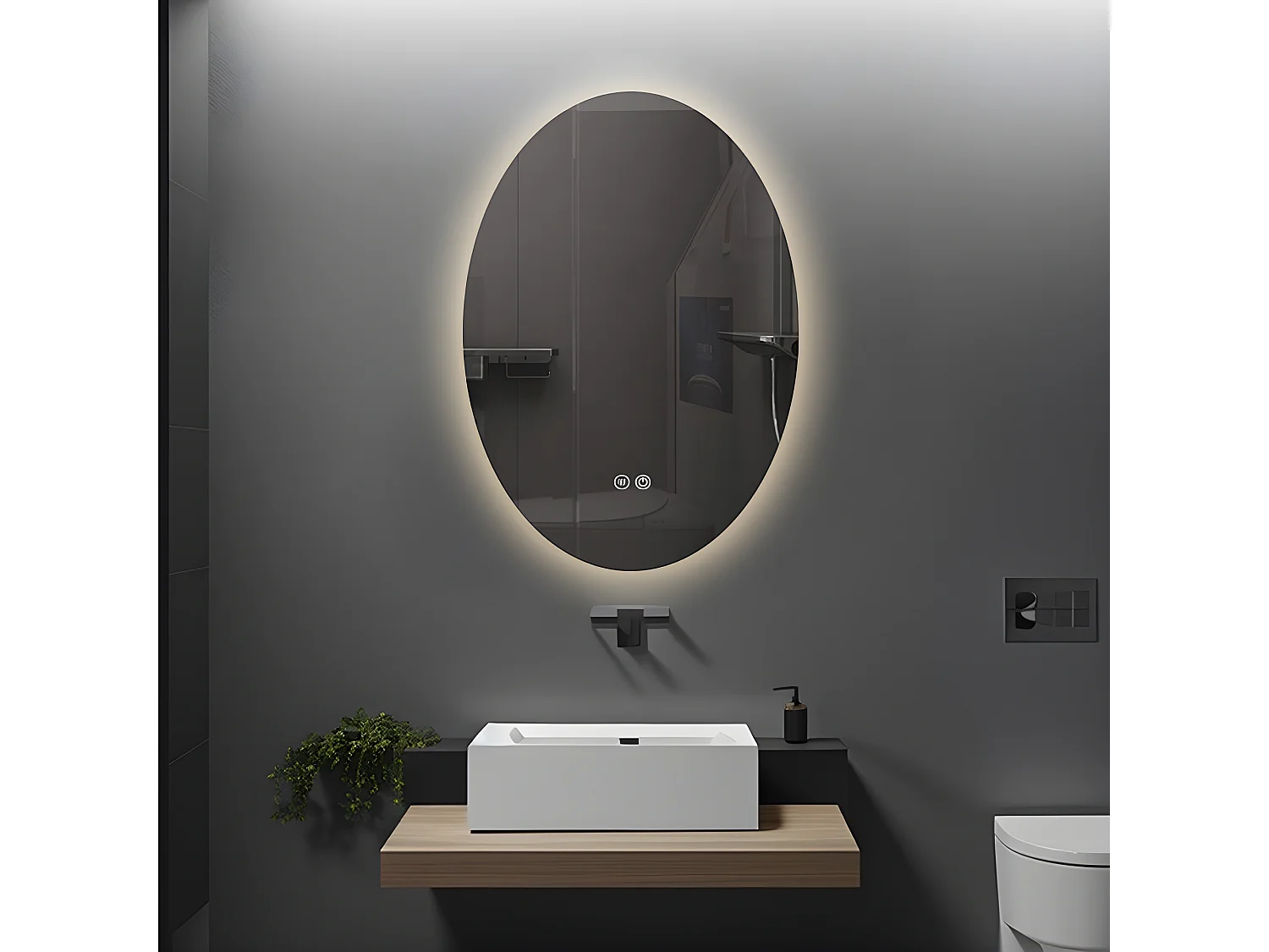 LuxuryBain- Miroir de salle de bain LED 50x70cm ovale anti buée LB-316080