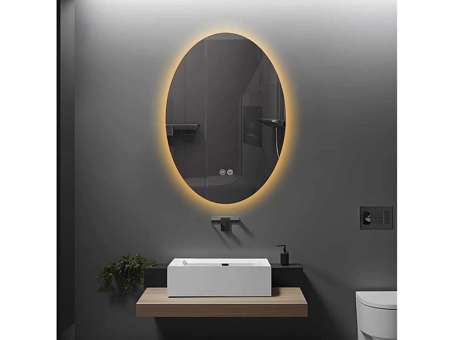 LuxuryBain- Miroir de salle de bain LED 50x70cm ovale anti buée LB-316080
