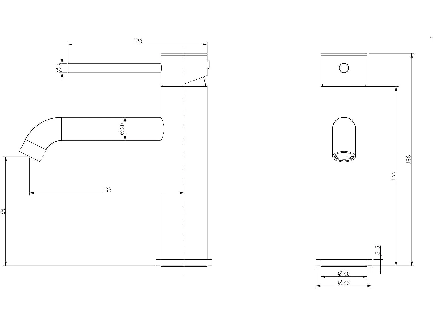 LuxuryBain- Mitigeur, robinet de lavabo pour salle de bain design et moderne (Noir)