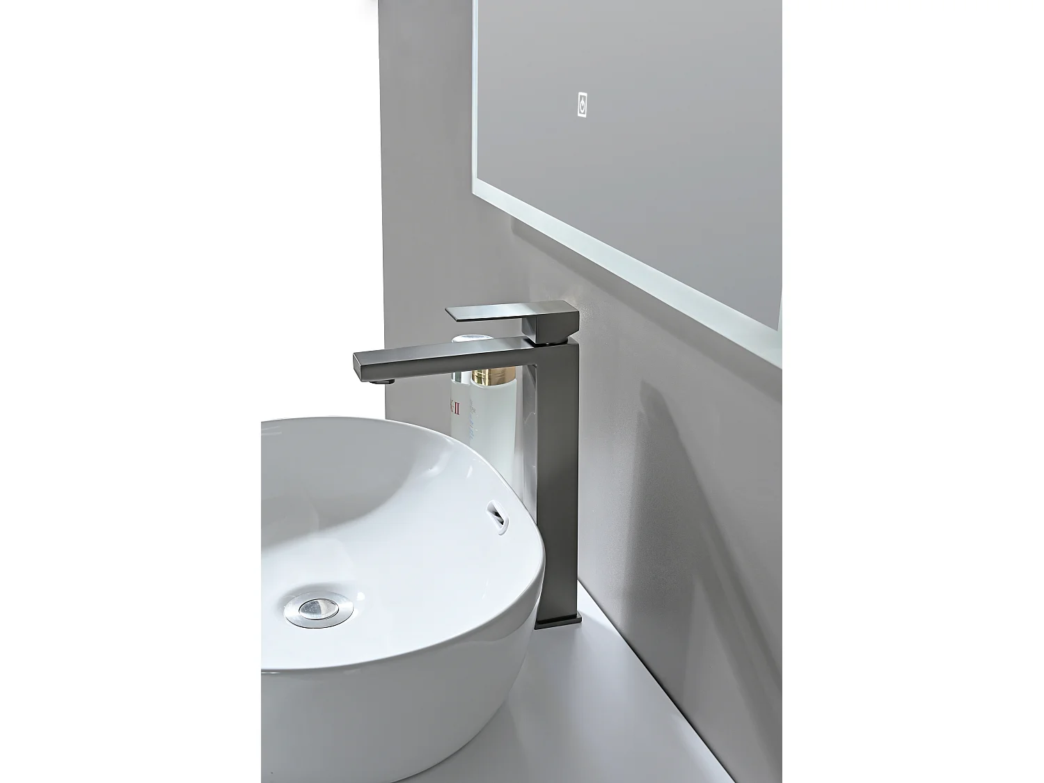 LuxuryBain- Grand mitigeur, robinet de lavabo pour salle de bain réhaussé carré (Gris brossé)