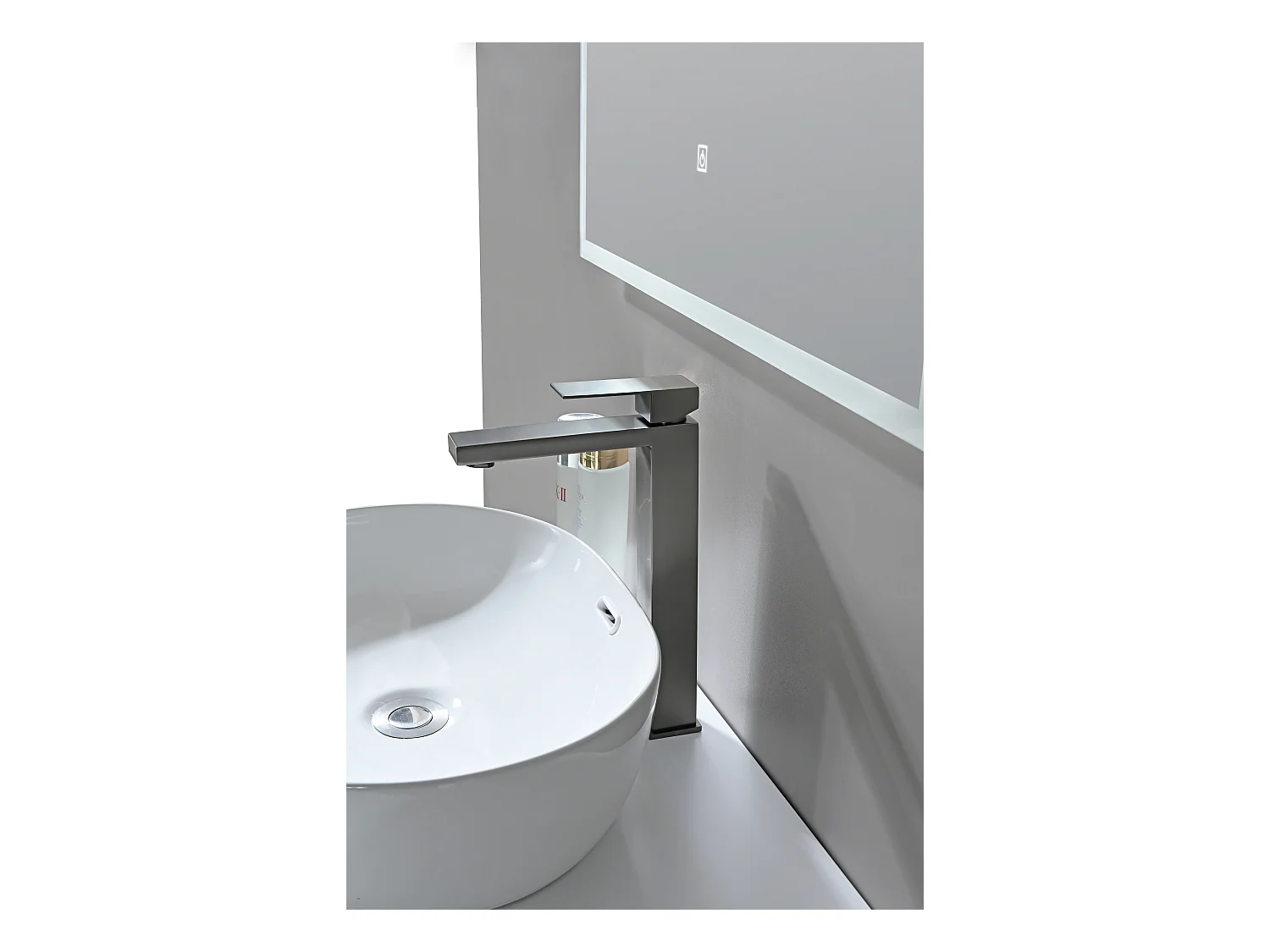 LuxuryBain- Grand mitigeur, robinet de lavabo pour salle de bain réhaussé carré (Gris brossé)