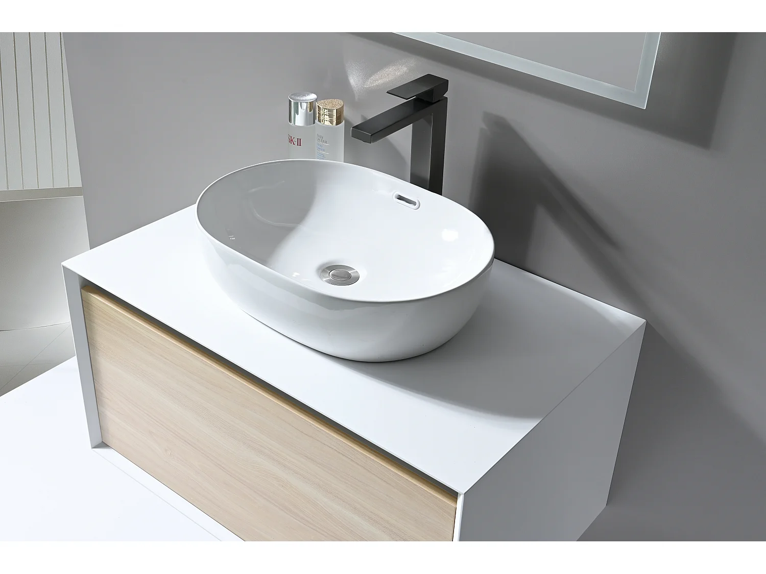 LuxuryBain- Grand mitigeur, robinet de lavabo pour salle de bain réhaussé carré (Gris brossé)