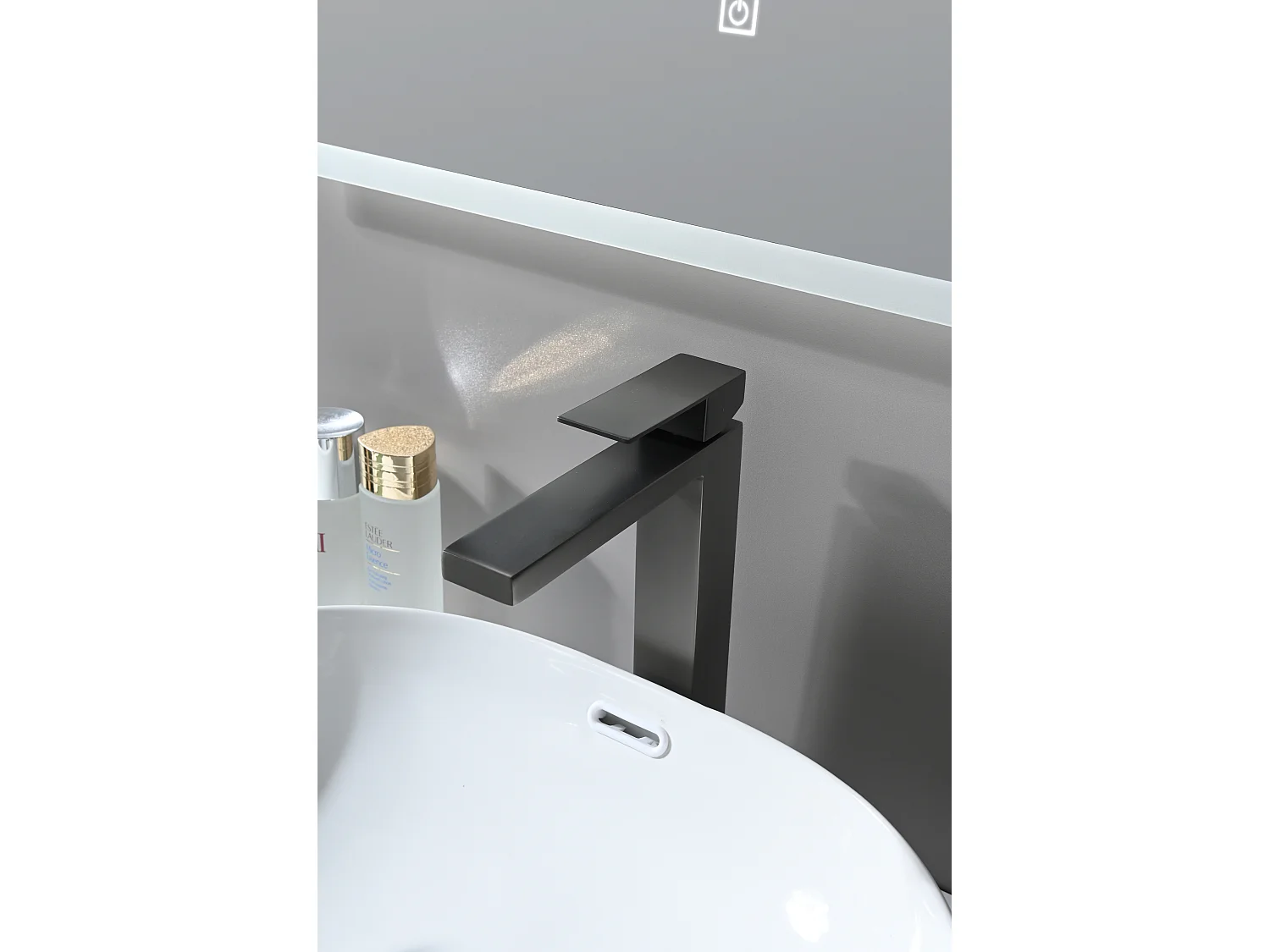 LuxuryBain- Grand mitigeur, robinet de lavabo pour salle de bain réhaussé carré (Gris brossé)