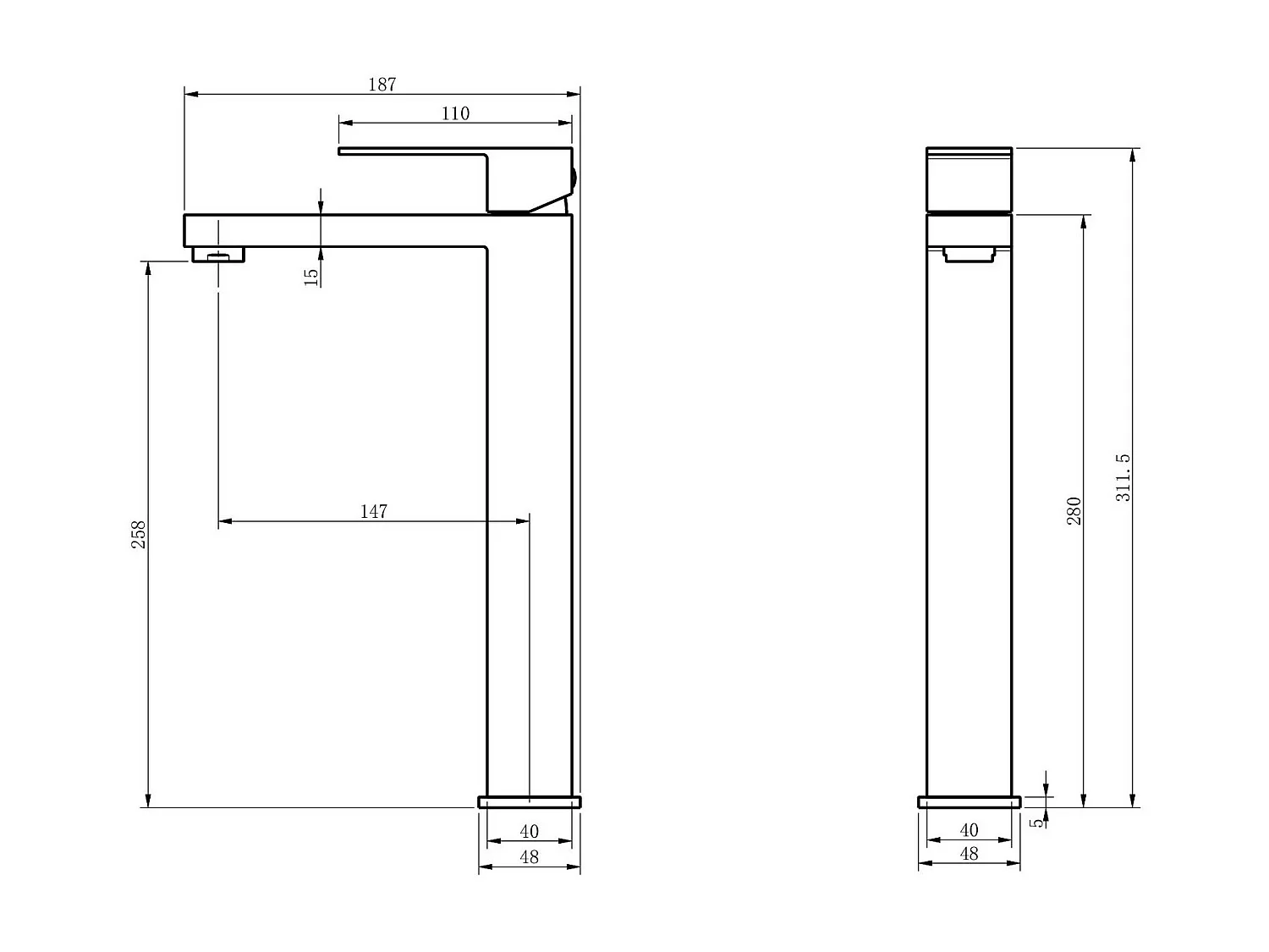 LuxuryBain- Grand mitigeur, robinet de lavabo pour salle de bain réhaussé carré (Gris brossé)