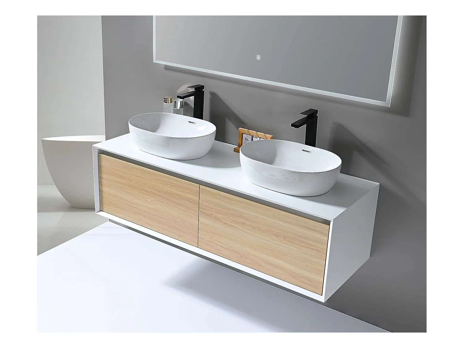 LuxuryBain- Grand mitigeur, robinet de lavabo pour salle de bain réhaussé carré (Noir)