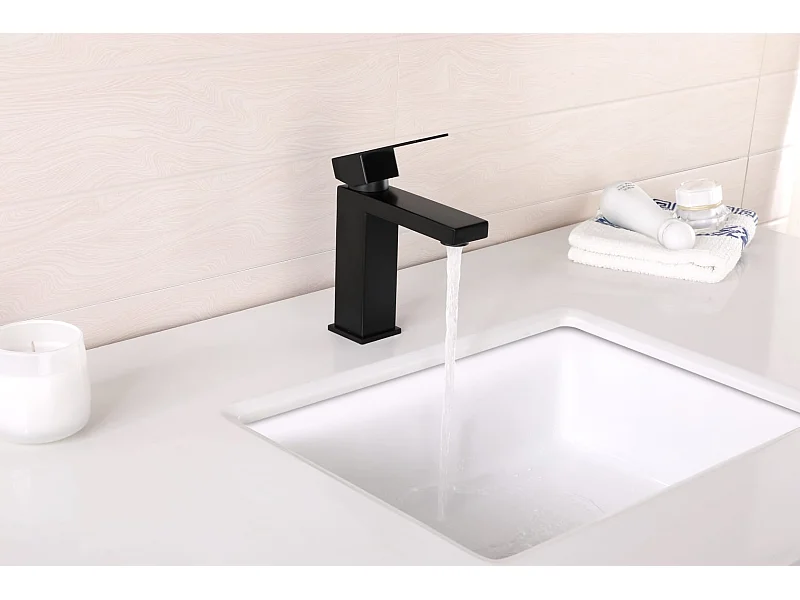 LuxuryBain- Robinet, mitigeur de lavabo pour salle de bain carré (Noir)