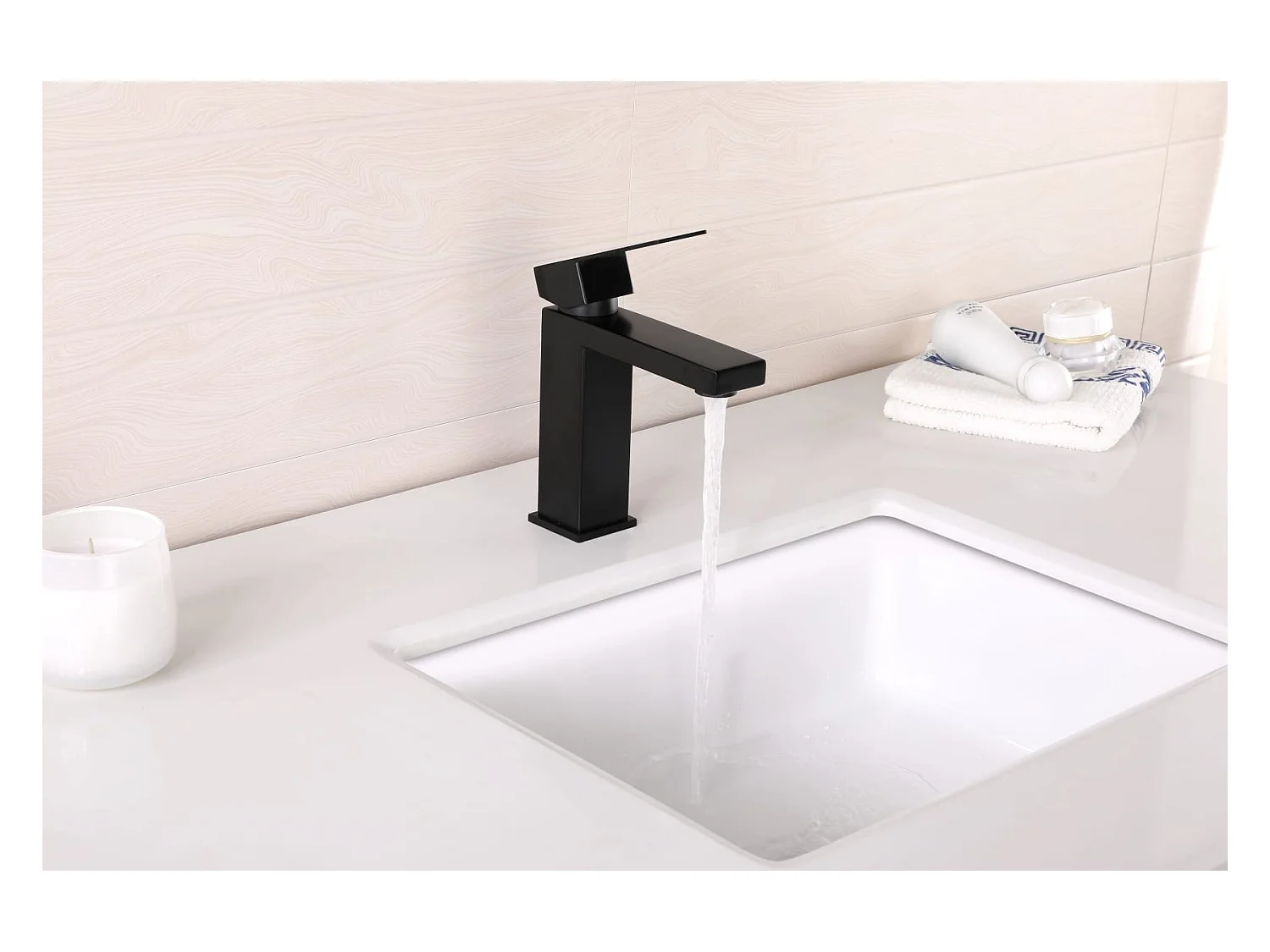 LuxuryBain- Robinet, mitigeur de lavabo pour salle de bain carré (Noir)