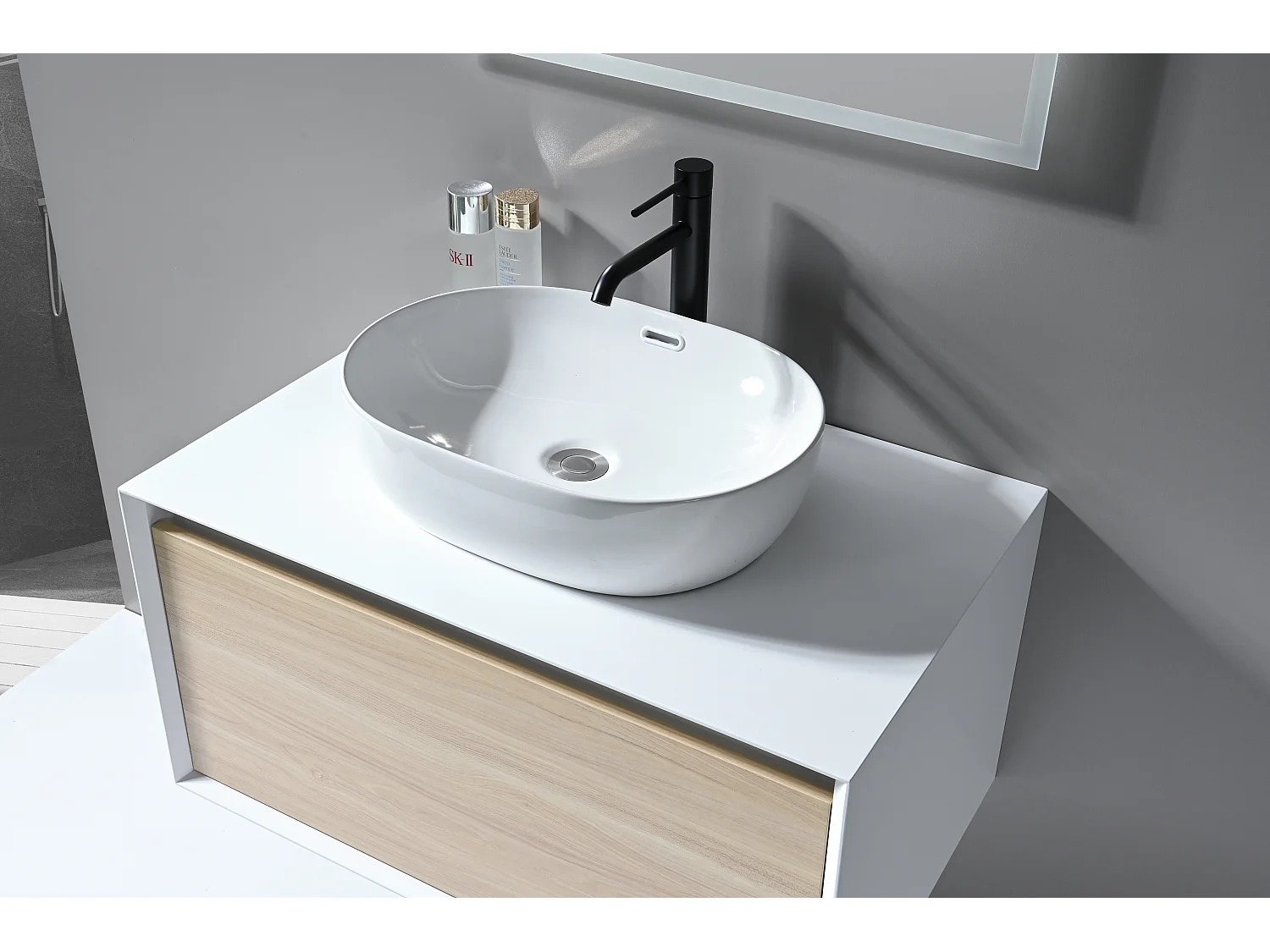 LuxuryBain Mobile Doppio Lavabo 120cm Rovere Chiaro con Specchio LED