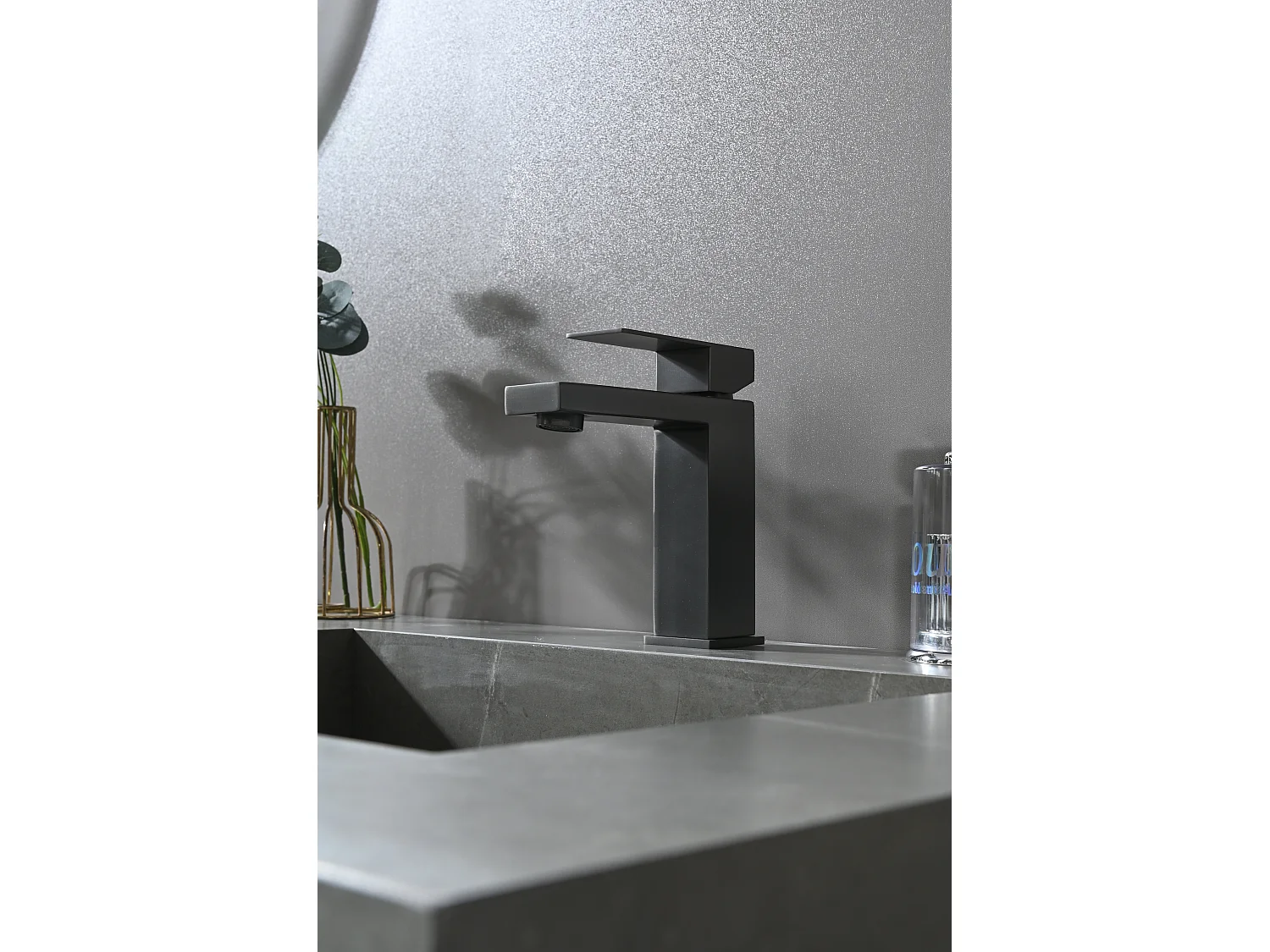 LuxuryBain- Robinet, mitigeur de lavabo pour salle de bain carré (Gris brossé)