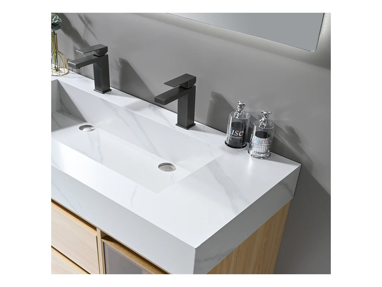 LuxuryBain- Robinet, mitigeur de lavabo pour salle de bain carré (Gris brossé)