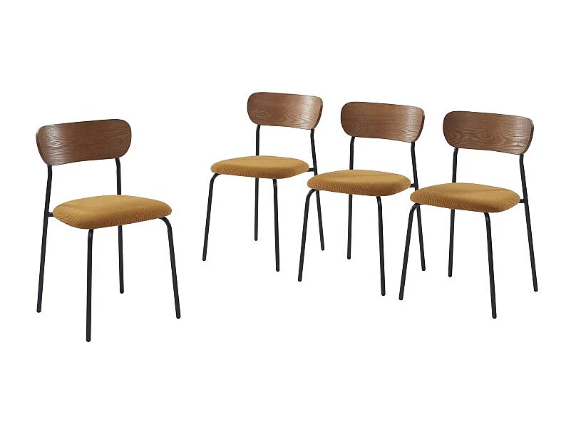 Lot de 4 chaises empilables FRIDA velours côtelé jaune moutarde et métal noir