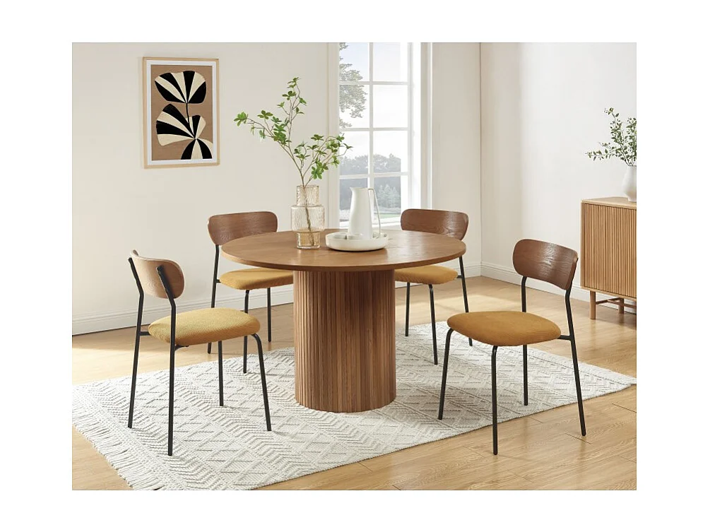 Lot de 4 chaises empilables FRIDA velours côtelé jaune moutarde et métal noir