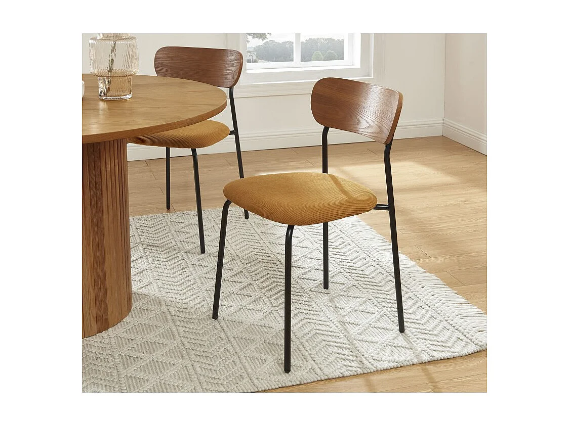 Lot de 4 chaises empilables FRIDA velours côtelé jaune moutarde et métal noir